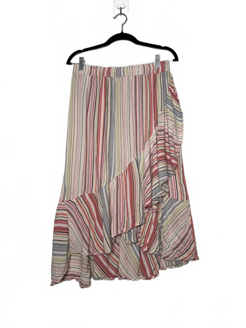Bohemian Multicolor  Striped Midi Skirt with Ruffle Detail Size M